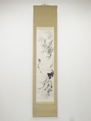 丙子（1936年）　宮瀬泉城筆　老松仙鶴図　肉筆紙本掛軸（共箱）